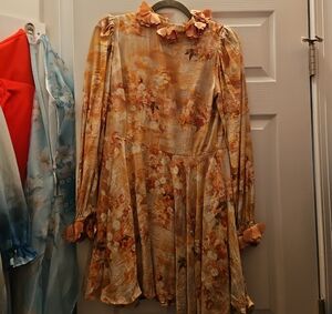 Floral Ruffled Collar Long Sleeve Mini Dress - Peachy Floral